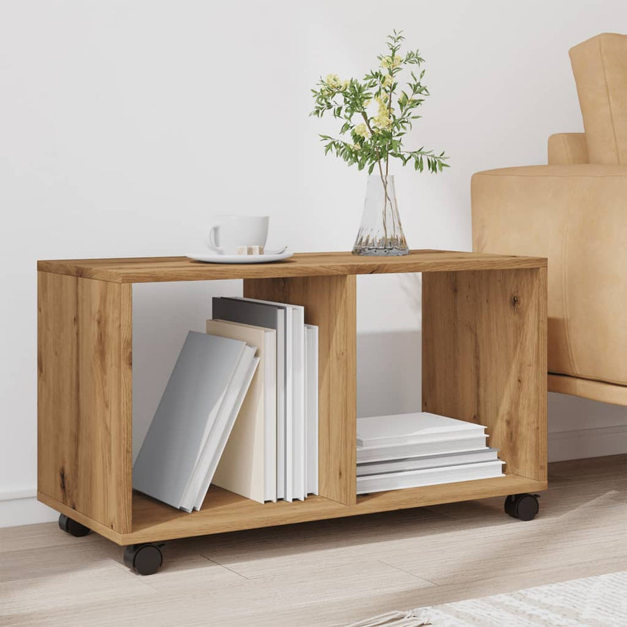 Rolkast 72x33x42,5 cm bewerkt hout artisanaal eikenkleurig