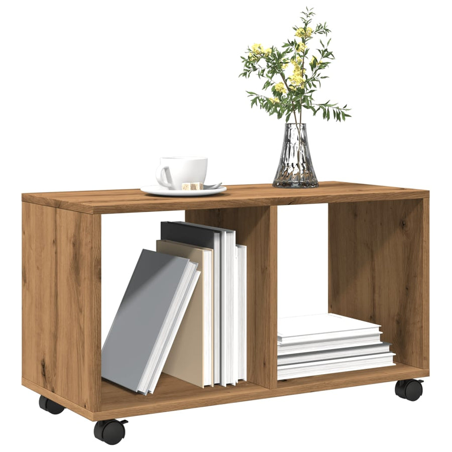 Rolkast 72x33x42,5 cm bewerkt hout artisanaal eikenkleurig