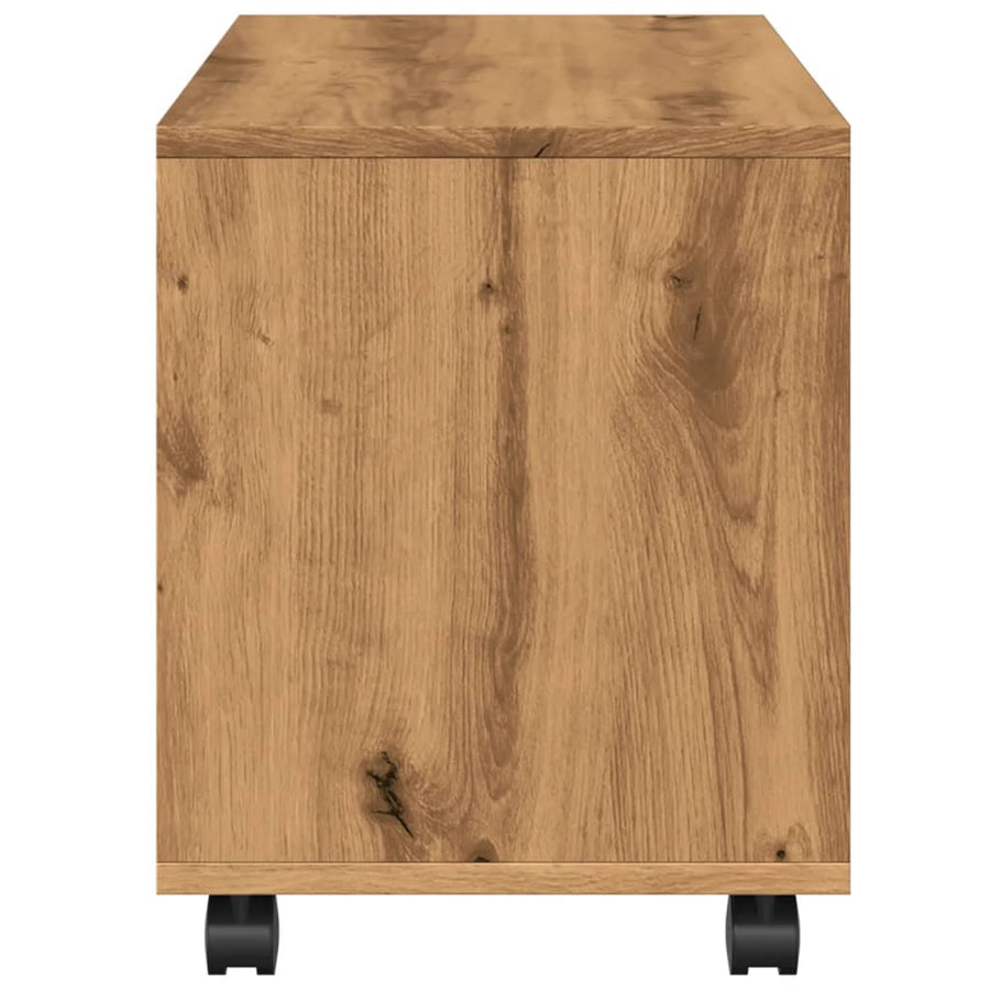 Rolkast 72x33x42,5 cm bewerkt hout artisanaal eikenkleurig
