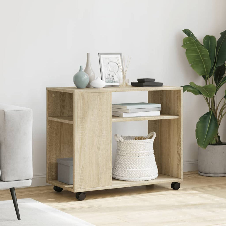 Bijzettafel met wieltjes 70x35x60 cm hout sonoma eikenkleurig