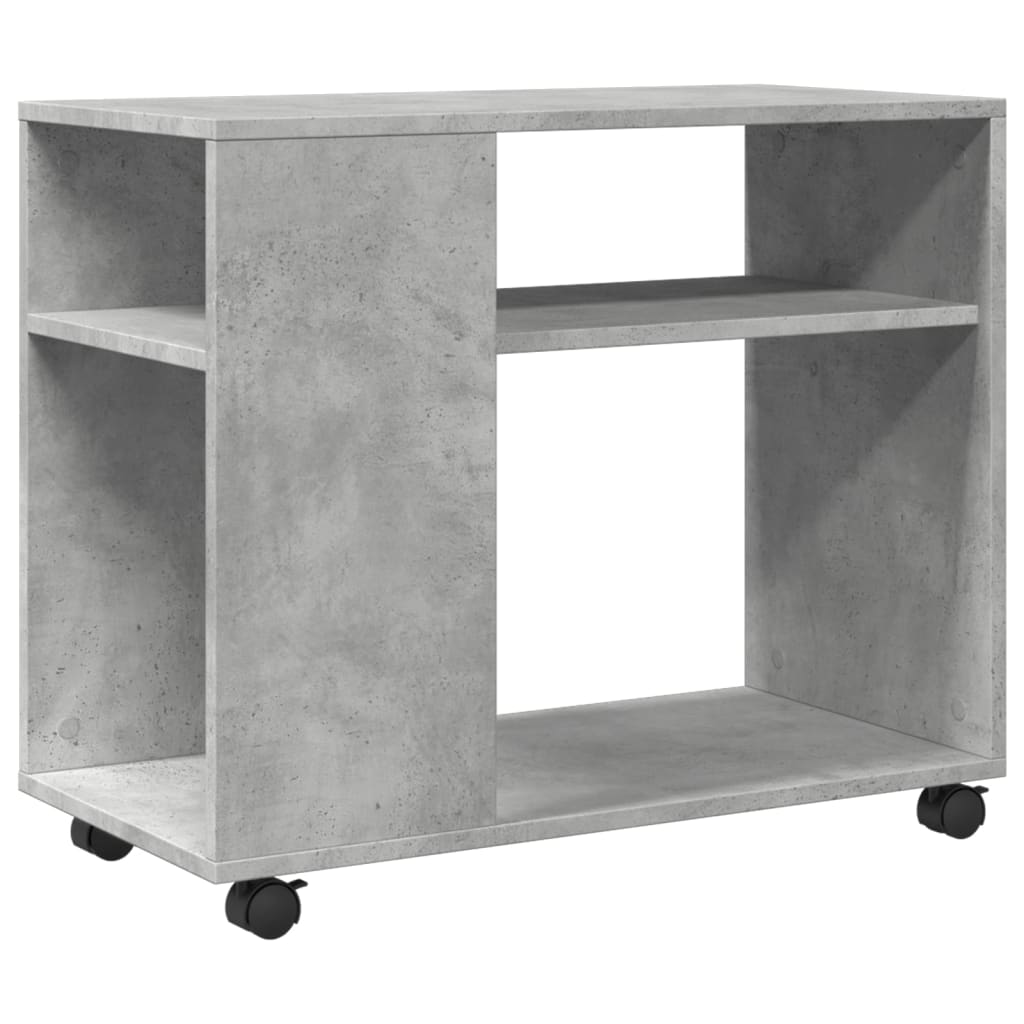 Bijzettafel met wielen 70x35x60 cm bewerkt hout betongrijs