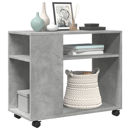 Bijzettafel met wielen 70x35x60 cm bewerkt hout betongrijs