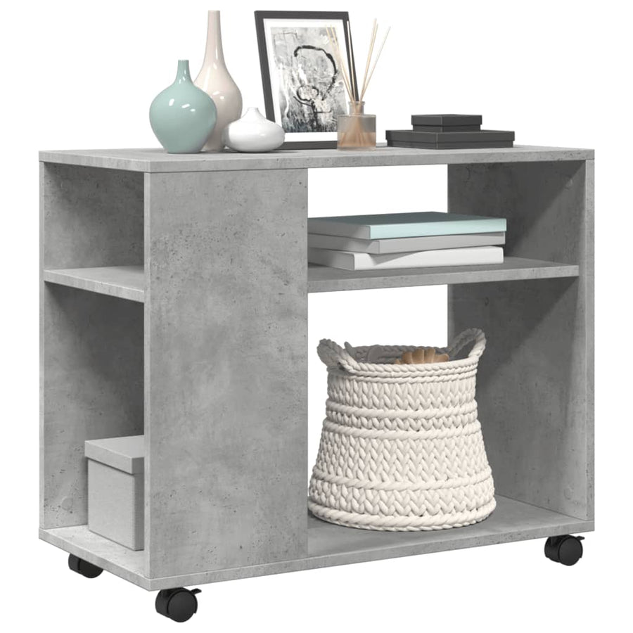 Bijzettafel met wielen 70x35x60 cm bewerkt hout betongrijs