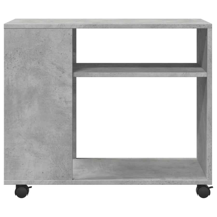 Bijzettafel met wielen 70x35x60 cm bewerkt hout betongrijs