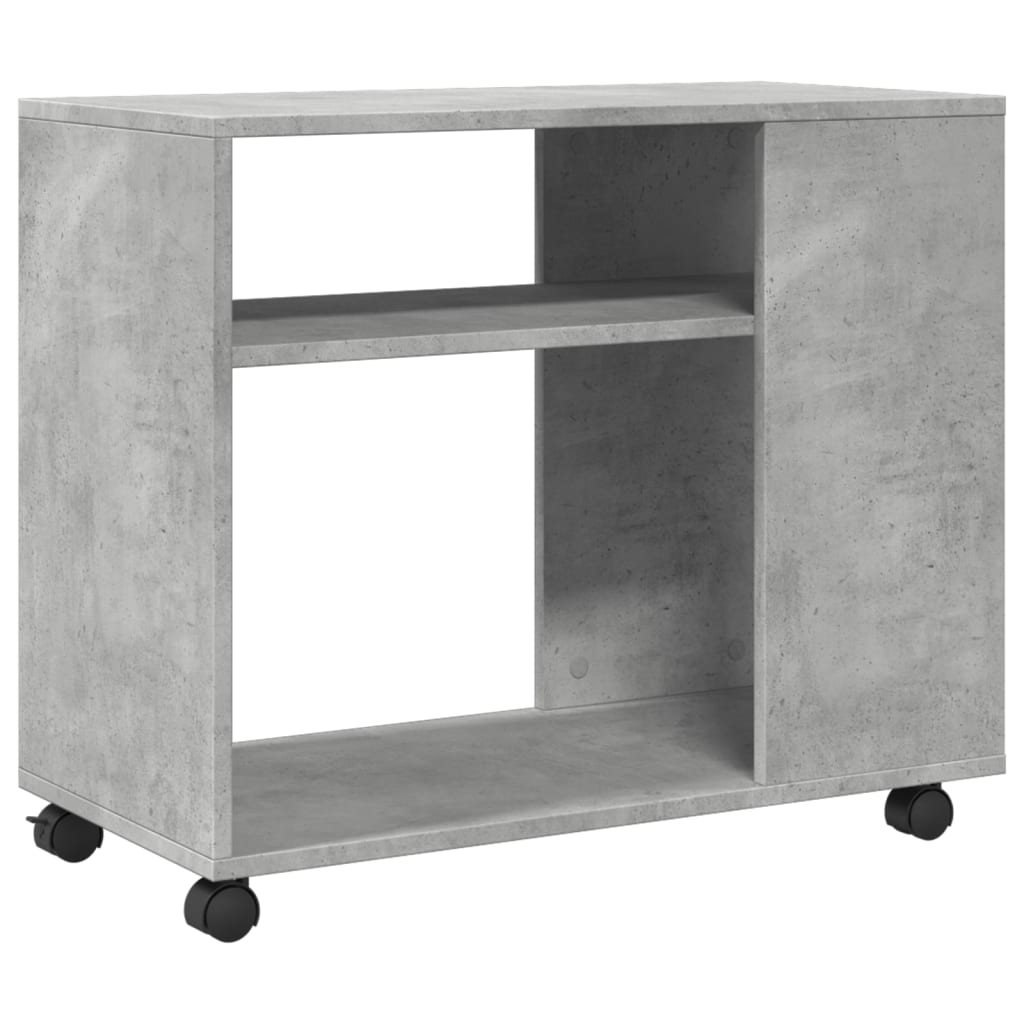 Bijzettafel met wielen 70x35x60 cm bewerkt hout betongrijs