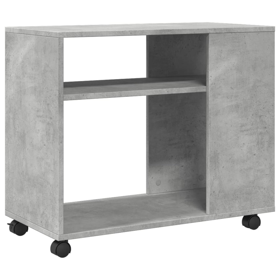 Bijzettafel met wielen 70x35x60 cm bewerkt hout betongrijs