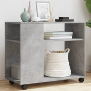 Bijzettafel met wielen 70x35x60 cm betongrijs bewerkt hout