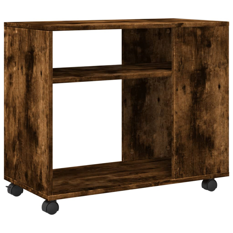 Bijzettafel met wieltjes 70x35x60 cm hout gerookt eikenkleurig