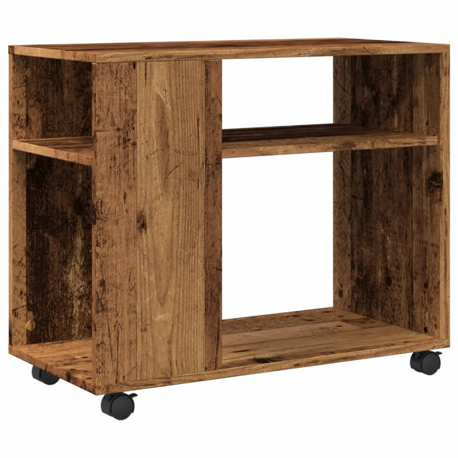 Bijzettafel met wieltjes 70x35x60 cm bewerkt hout oud houtkleur