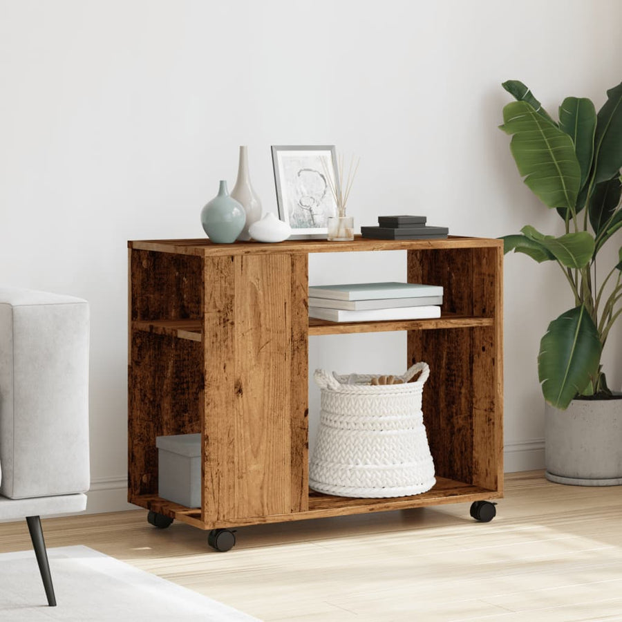 Bijzettafel met wieltjes 70x35x60 cm bewerkt hout oud houtkleur