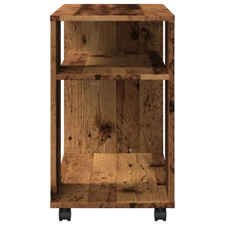 Bijzettafel met wieltjes 70x35x60 cm bewerkt hout oud houtkleur