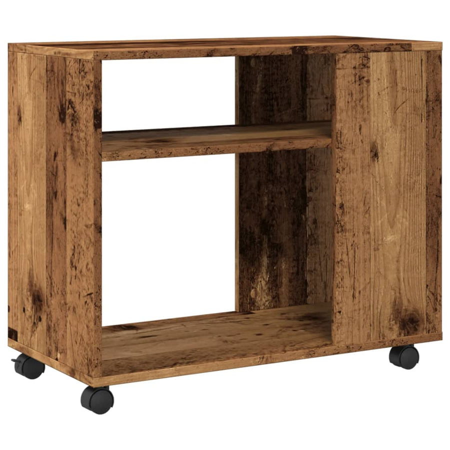 Bijzettafel met wieltjes 70x35x60 cm bewerkt hout oud houtkleur