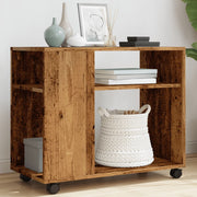 Bijzettafel 70x35x60 cm bewerkt hout oud houtkleur met wieltjes