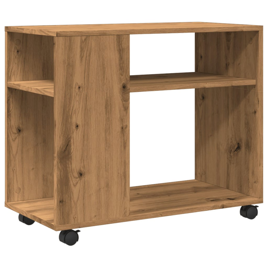 Bijzettafel met wieltjes 70x35x60 cm hout artisanaal eikenkleur