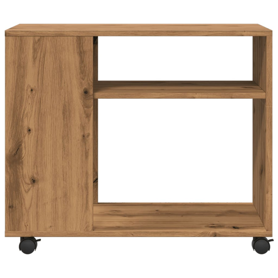 Bijzettafel met wieltjes 70x35x60 cm hout artisanaal eikenkleur