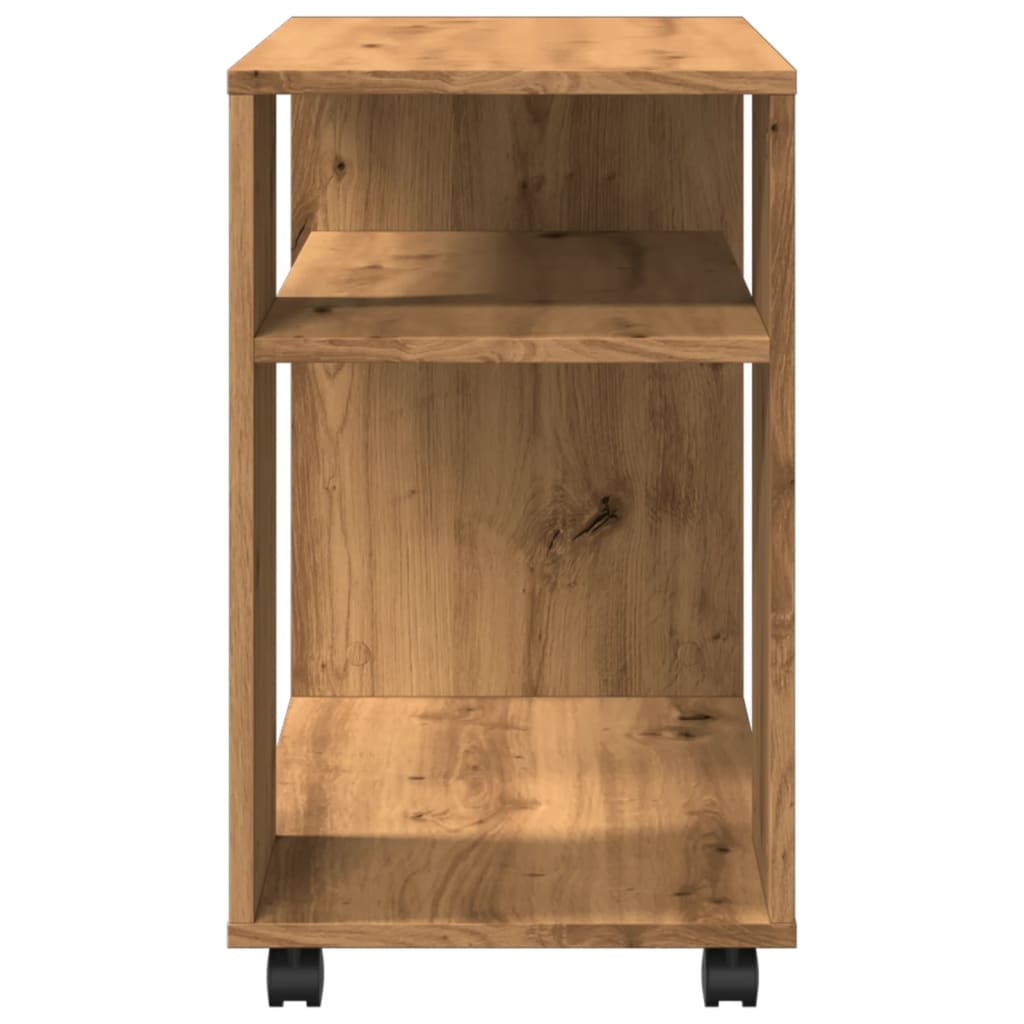 Bijzettafel met wieltjes 70x35x60 cm hout artisanaal eikenkleur
