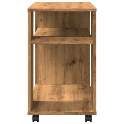 Bijzettafel met wieltjes 70x35x60 cm hout artisanaal eikenkleur