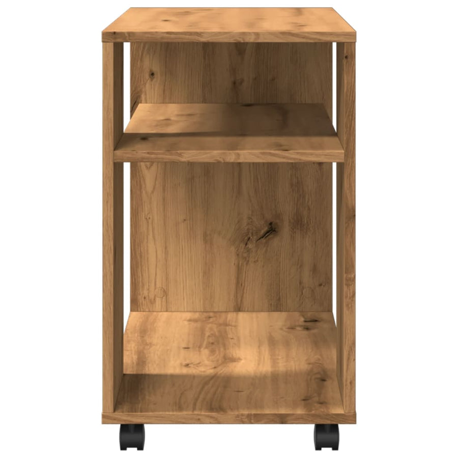 Bijzettafel met wieltjes 70x35x60 cm hout artisanaal eikenkleur