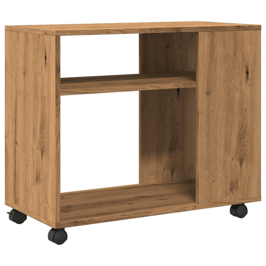 Bijzettafel met wieltjes 70x35x60 cm hout artisanaal eikenkleur
