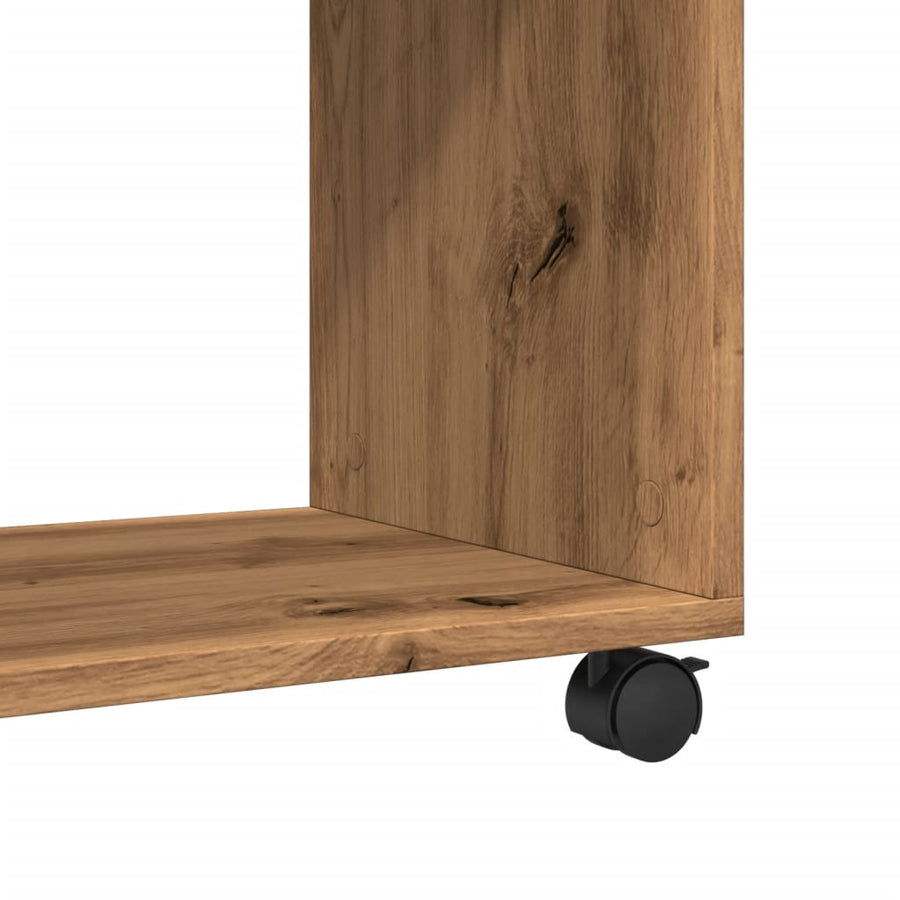 Bijzettafel met wieltjes 70x35x60 cm hout artisanaal eikenkleur