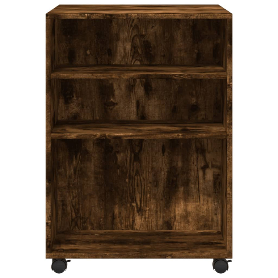 Bijzettafel met wieltjes 55x60x78 cm hout gerookt eikenkleurig