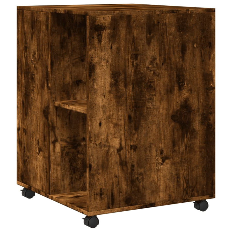 Bijzettafel met wieltjes 55x60x78 cm hout gerookt eikenkleurig