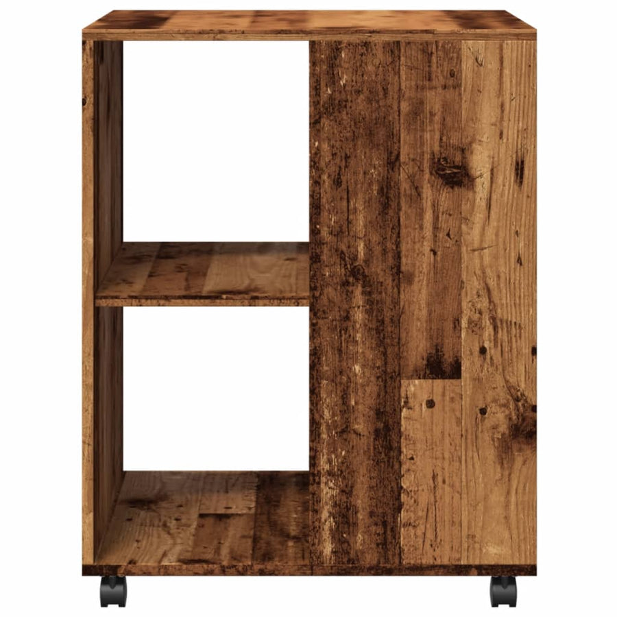 Bijzettafel met wieltjes 55x60x78 cm bewerkt hout oud houtkleur