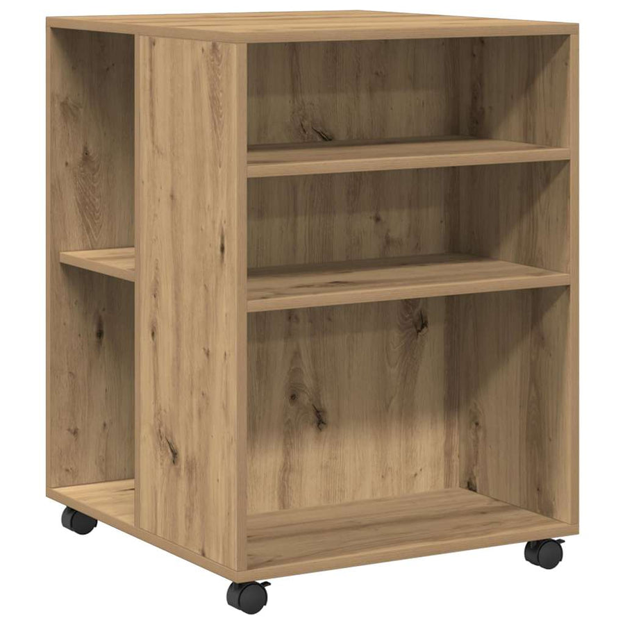Bijzettafel met wieltjes 55x60x78 cm hout artisanaal eikenkleur