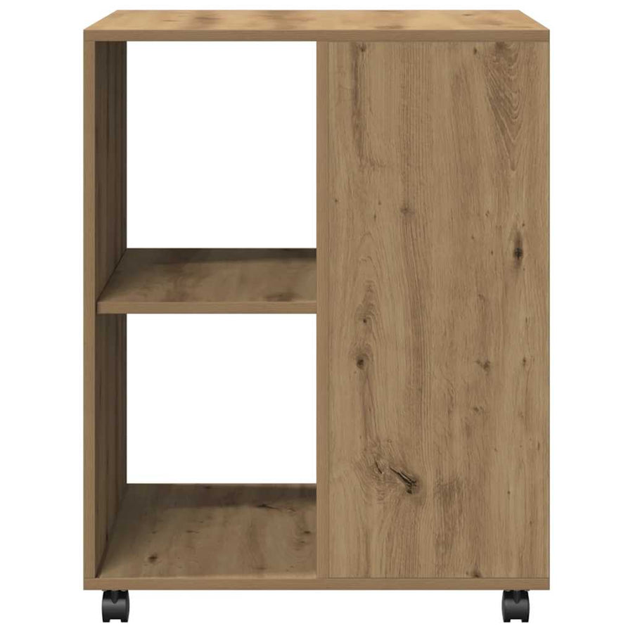 Bijzettafel met wieltjes 55x60x78 cm hout artisanaal eikenkleur