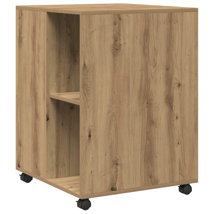 Bijzettafel met wieltjes 55x60x78 cm hout artisanaal eikenkleur