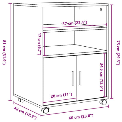 Rolkast 60x48x81 cm bewerkt hout wit