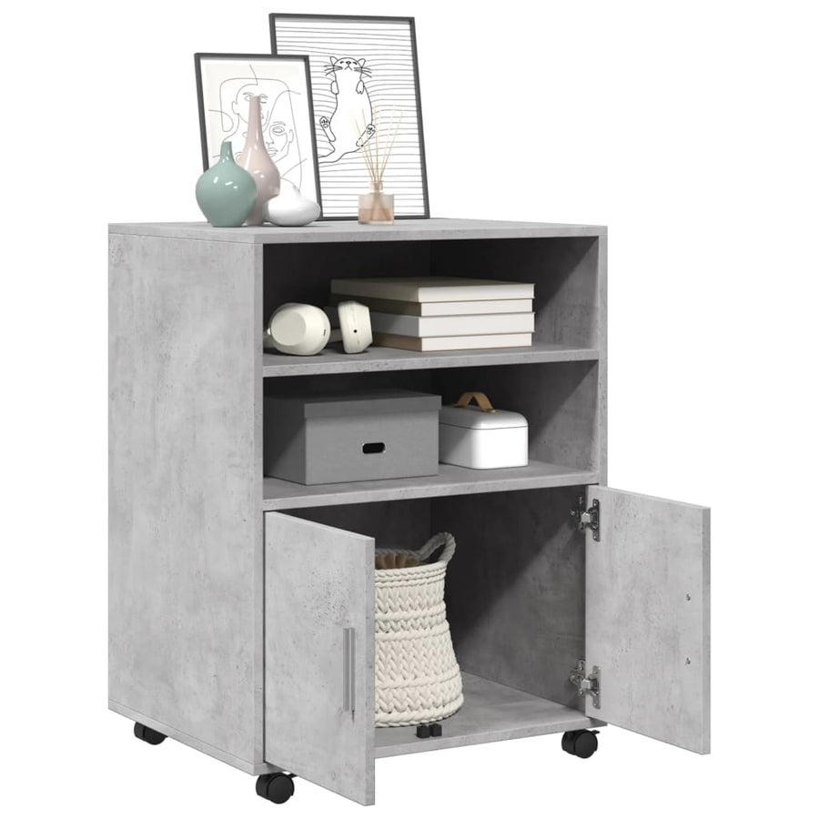 Rolkast 60x48x81 cm bewerkt hout betongrijs