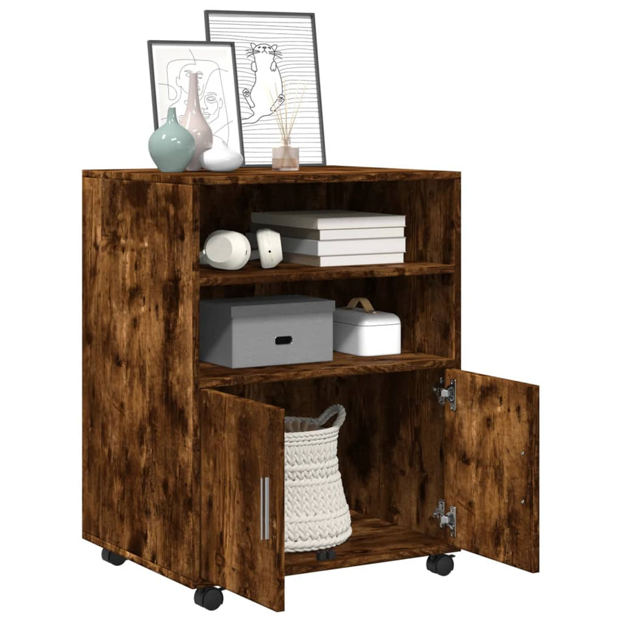 Rolkast 60x48x81 cm bewerkt hout gerookt eikenkleurig