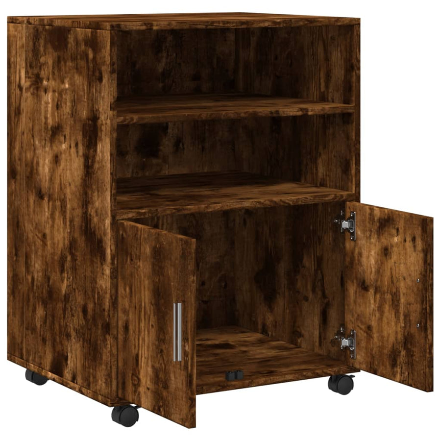 Rolkast 60x48x81 cm bewerkt hout gerookt eikenkleurig