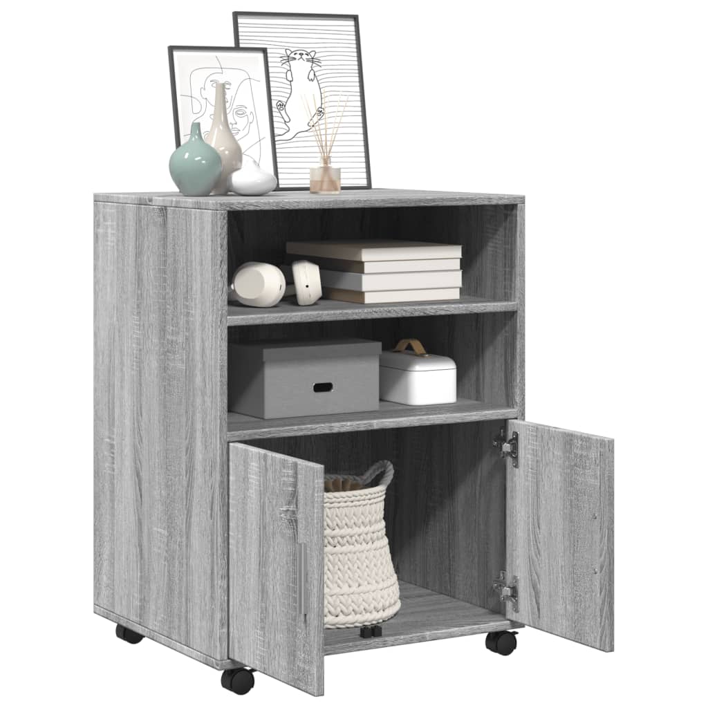 Rolkast 60x48x81 cm bewerkt hout grijs sonoma eikenkleurig