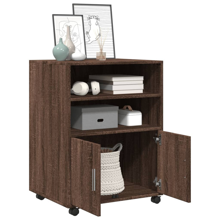Rolkast 60x48x81 cm bewerkt hout bruin eikenkleur