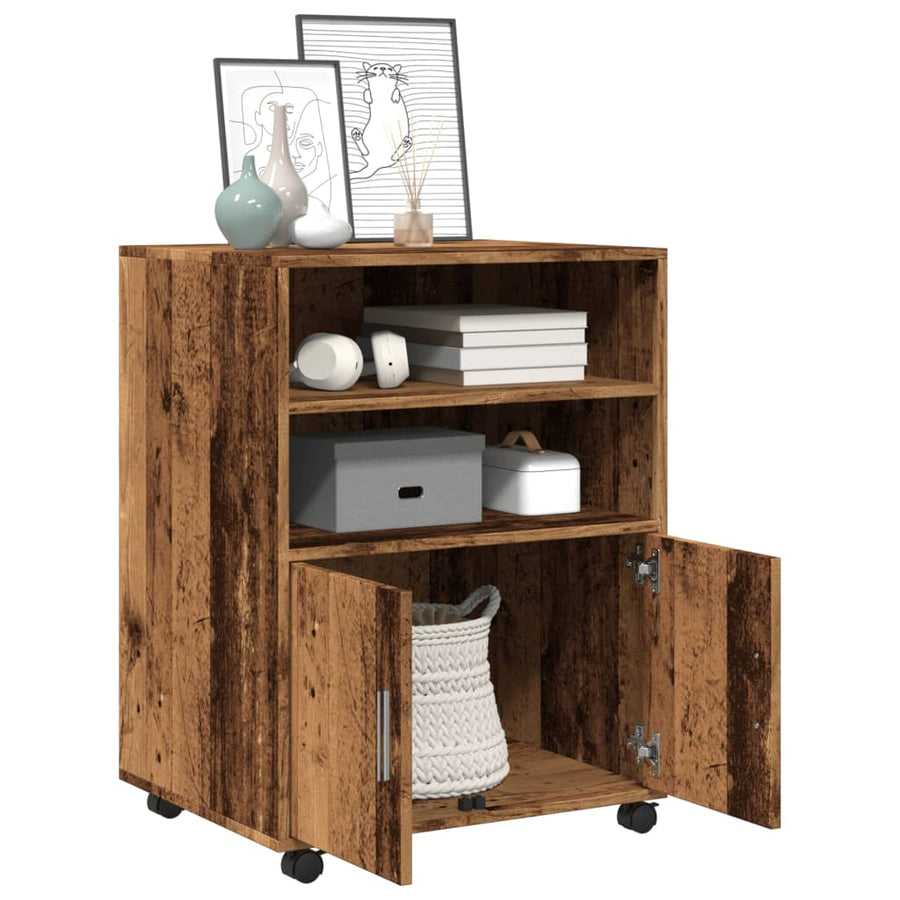 Rolkast 60x48x81 cm bewerkt hout oud houtkleurig