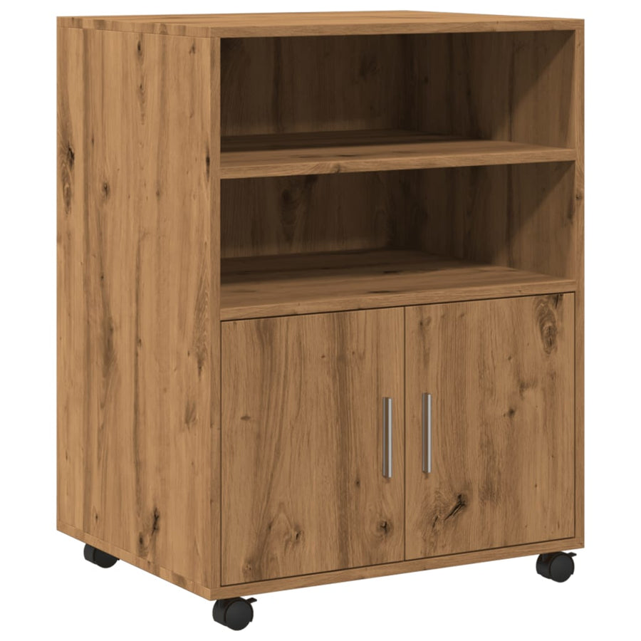 Rolkast 60x48x81 cm bewerkt hout artisanaal eikenkleurig