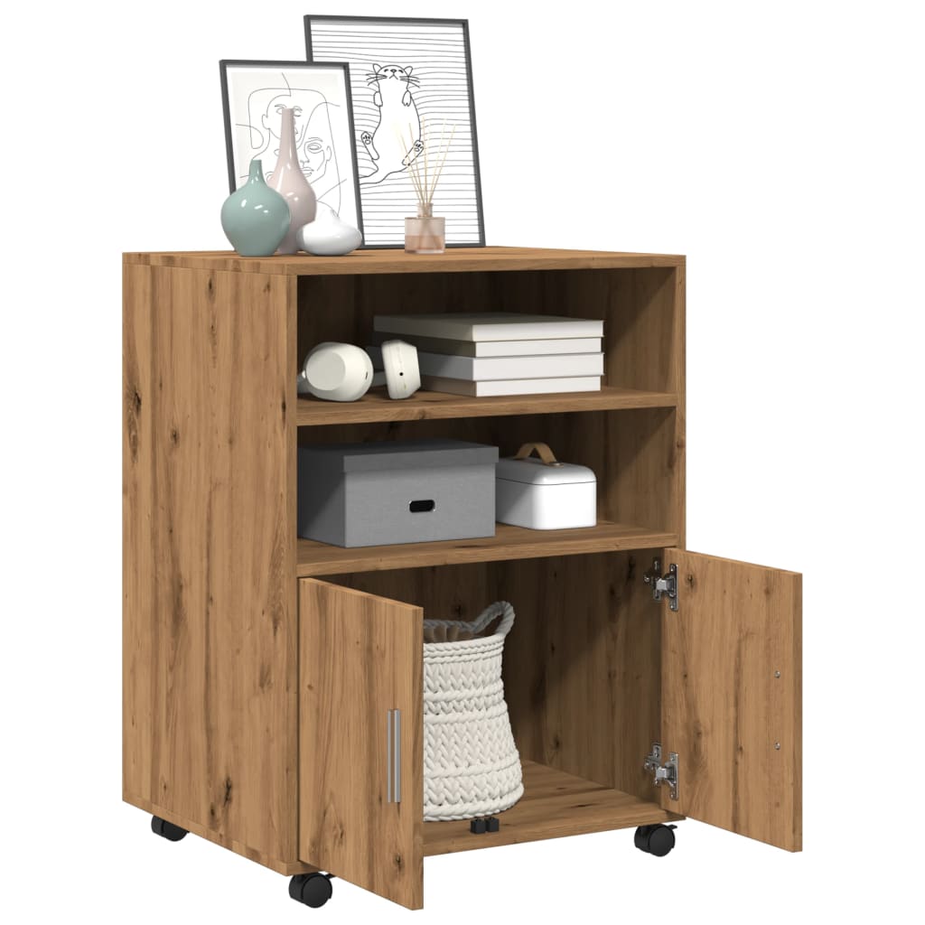 Rolkast 60x48x81 cm bewerkt hout artisanaal eikenkleurig