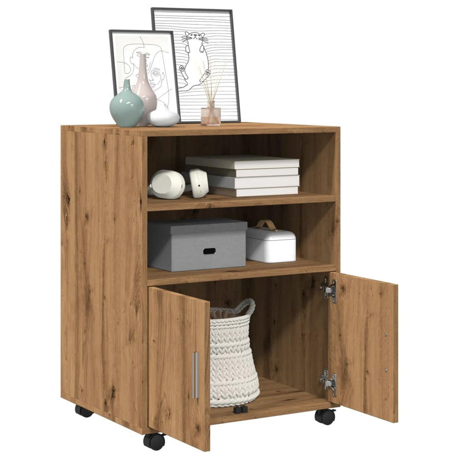 Rolkast 60x48x81 cm bewerkt hout artisanaal eikenkleurig