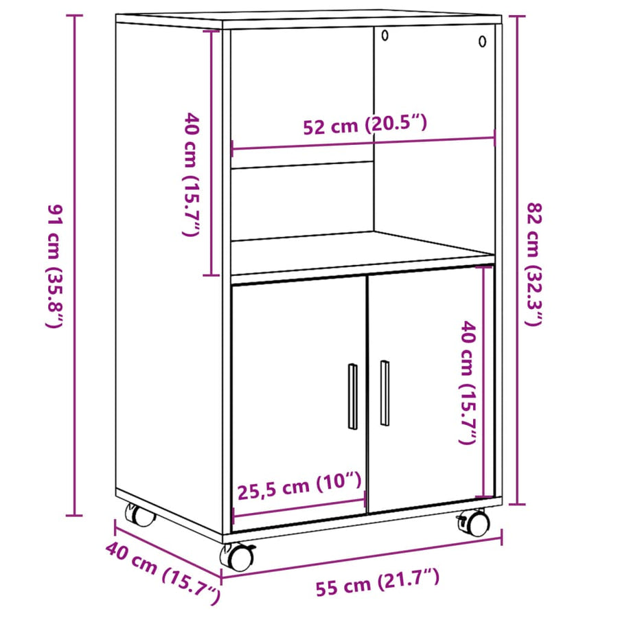 Rolkast 55x40x91 cm bewerkt hout sonoma eikenkleurig