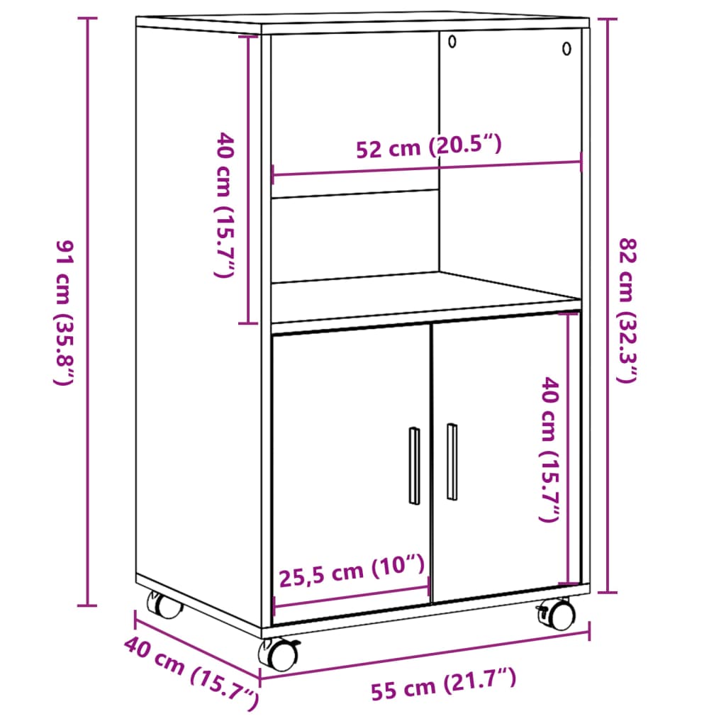 Rolkast 55x40x91 cm bewerkt hout betongrijs