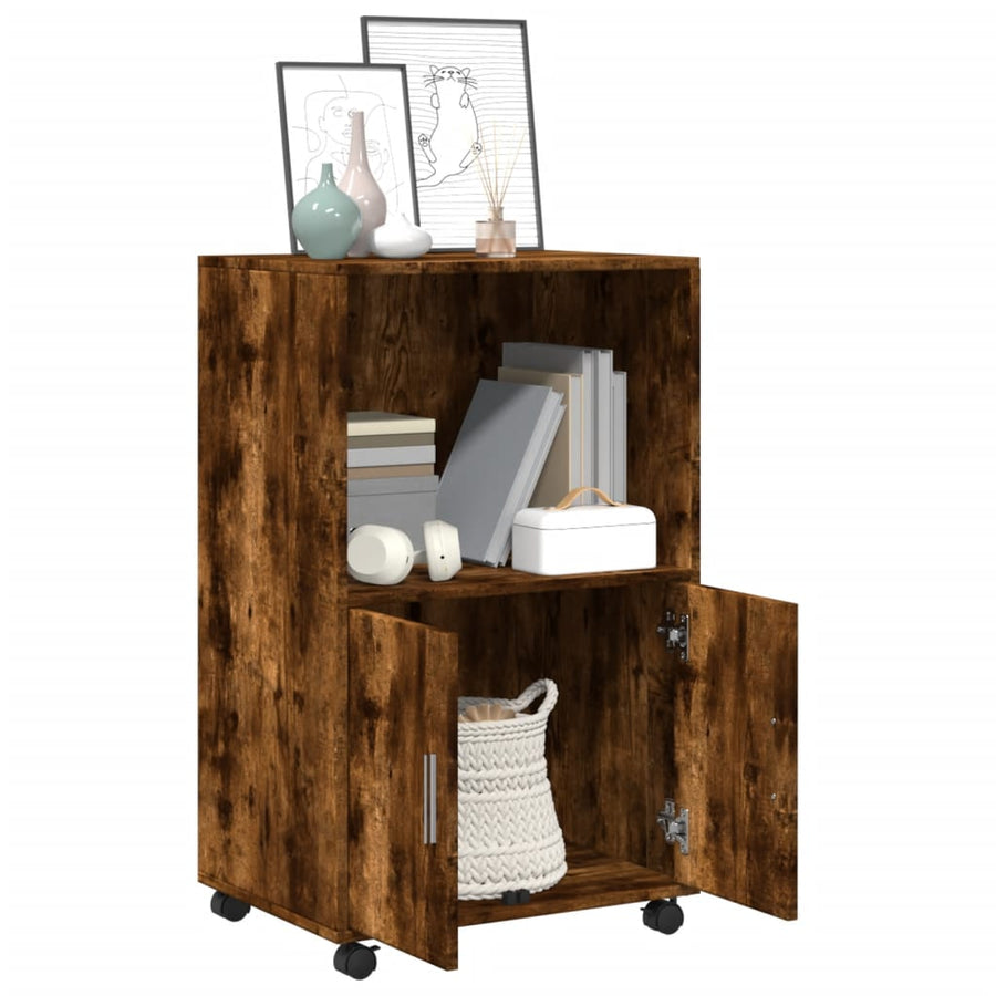 Rolkast 55x40x91 cm bewerkt hout gerookt eikenkleurig