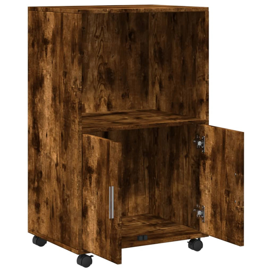 Rolkast 55x40x91 cm bewerkt hout gerookt eikenkleurig