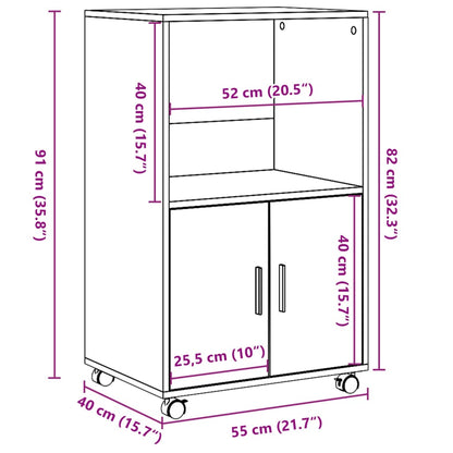 Rolkast 55x40x91 cm bewerkt hout bruin eikenkleurig