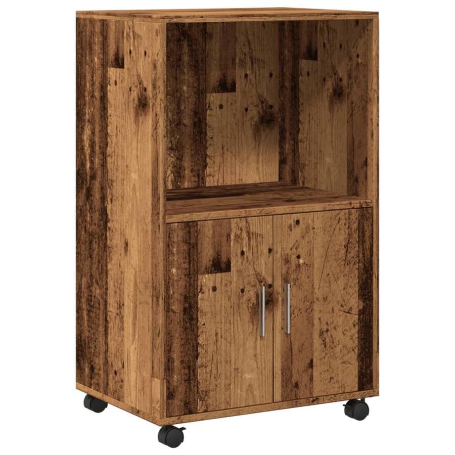 Rolkast 55x40x91 cm bewerkt hout oud houtkleurig