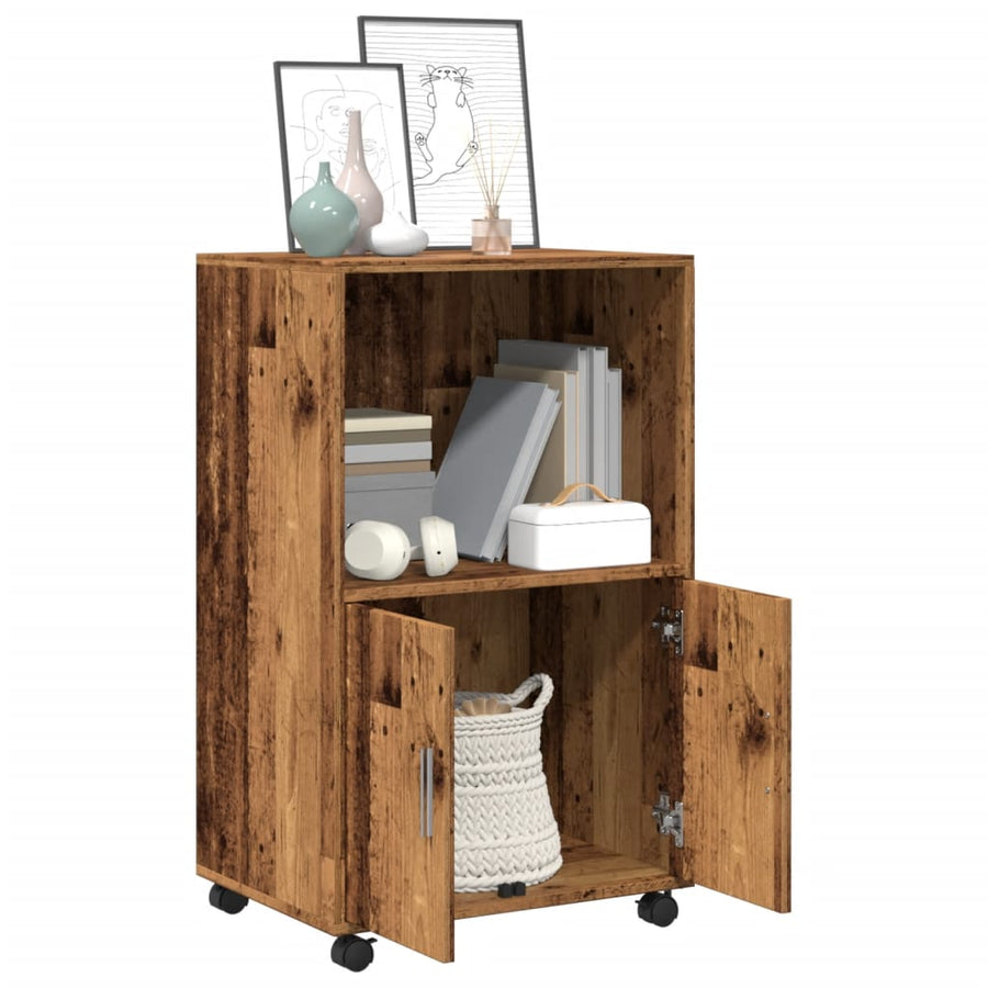 Rolkast 55x40x91 cm bewerkt hout oud houtkleurig
