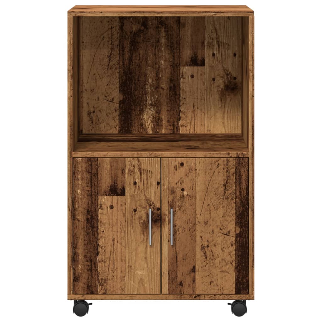Rolkast 55x40x91 cm bewerkt hout oud houtkleurig
