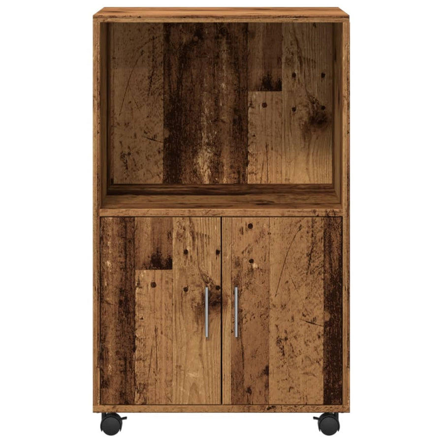 Rolkast 55x40x91 cm bewerkt hout oud houtkleurig