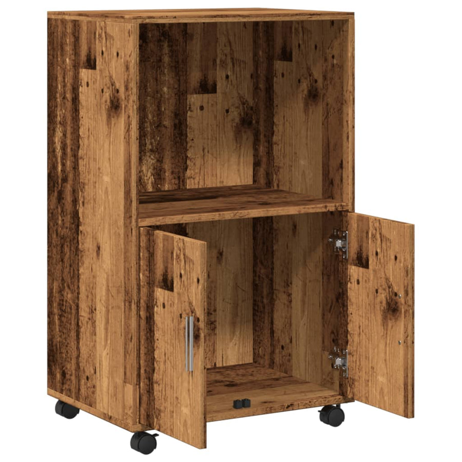 Rolkast 55x40x91 cm bewerkt hout oud houtkleurig